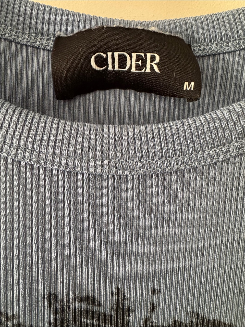Cider Blue Ribbed Graphic Baby Tee Crop Top Size Medium Y2K - Picture 4 of 4